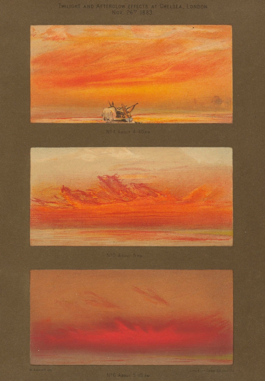 図版: クラカタウの黄昏と残照 (1883) ウィリアム・アスクロフト - 出典: Houghton Library (Public Domain)