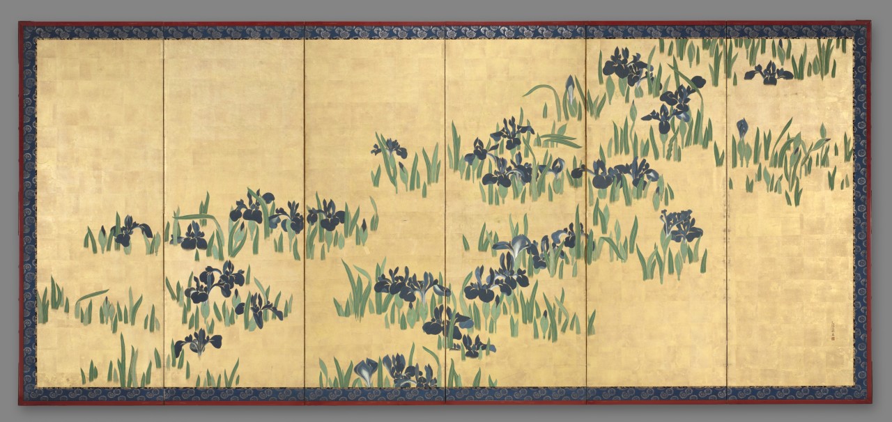 渡辺始興「燕子花図屏風」全体図（クリーブランド美術館蔵）